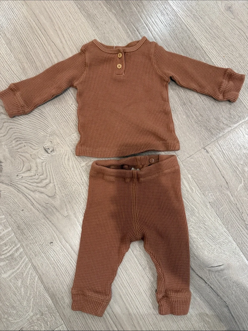 H&M Baby Organic Cotton Waffle Knit Baby Set in Rust